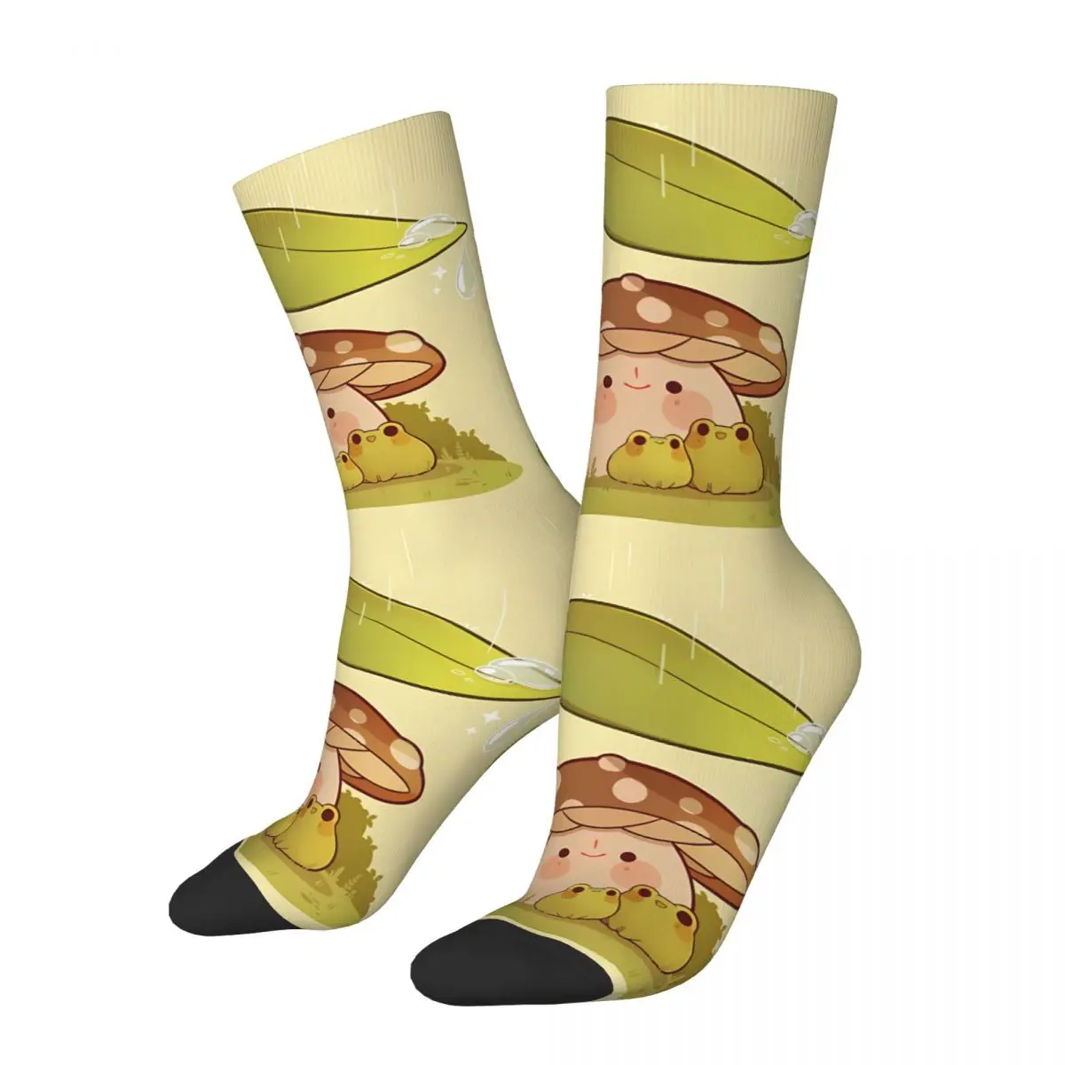 

Funny Sock for Men Cute Mushroom And Frogs In The Rain Vintage Frog Toad Animal Quality Pattern Printed Crew Sock Novelty Gift