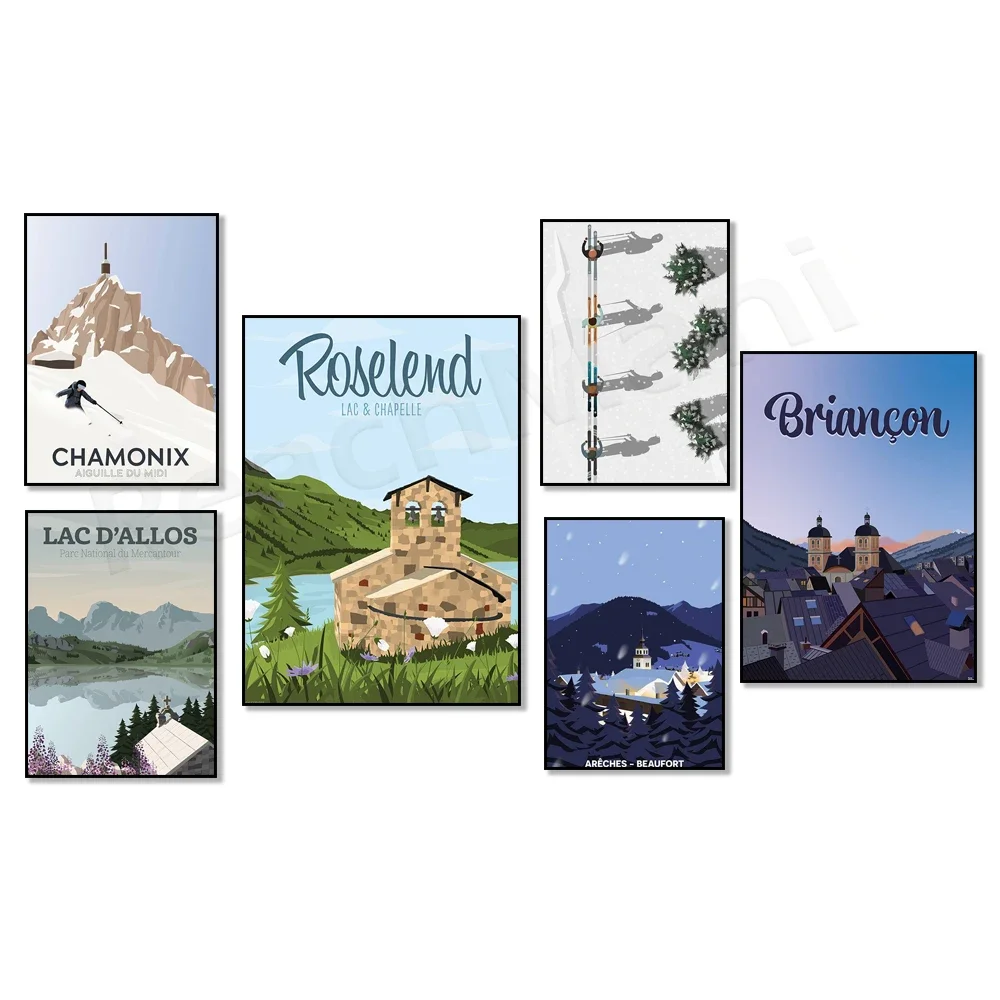 Three Rivers - Quebec, Lake Allose, Roseland - Lake and Church, Briançon, Piramenta, Chamonix, Pyrenees - Pic de Bastan poster