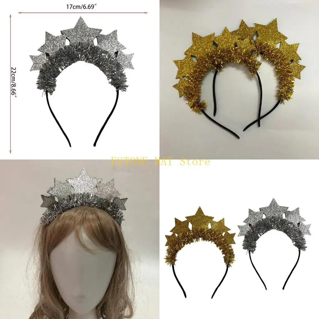 49MF Christmas Stars Headband Novelty Glitter Tinsel Hairband for Creative Photo Prop