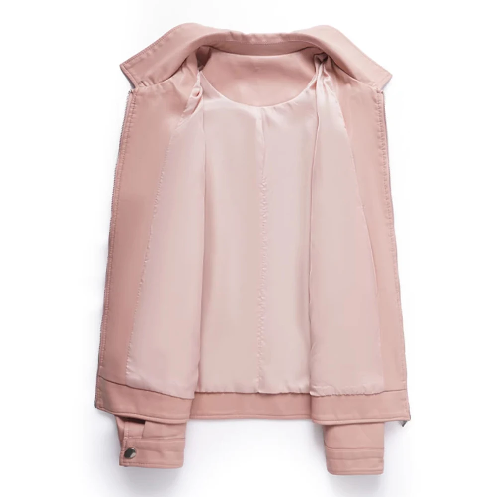 Nueva Chaqueta de Cuero Sintético para Mujer, Primavera-Otoño, con Cuello Camisero, Estilo Casual y Sencillo, Chaqueta Corta