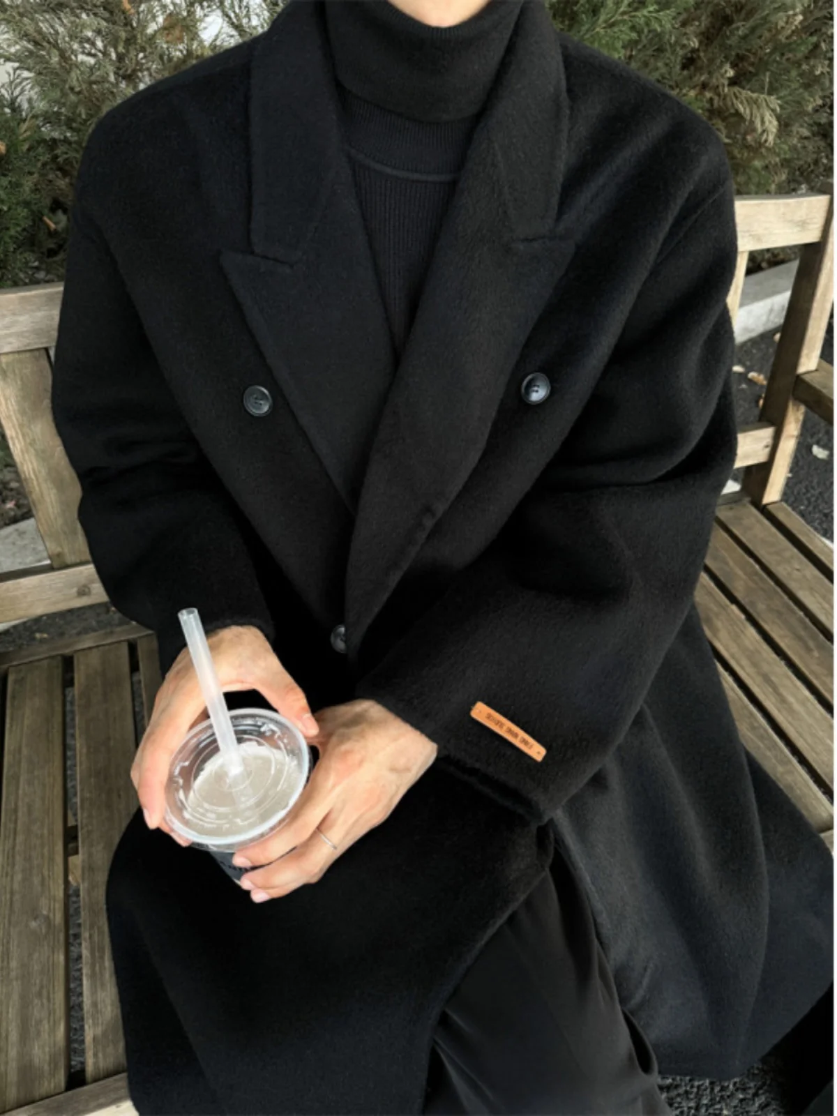 

Oaeal Korean Sle Mid-Length Woolen Coat Men's Spring Autumn Briti Sle Trendy Over-Knee Tweed Windbreaker Jaet