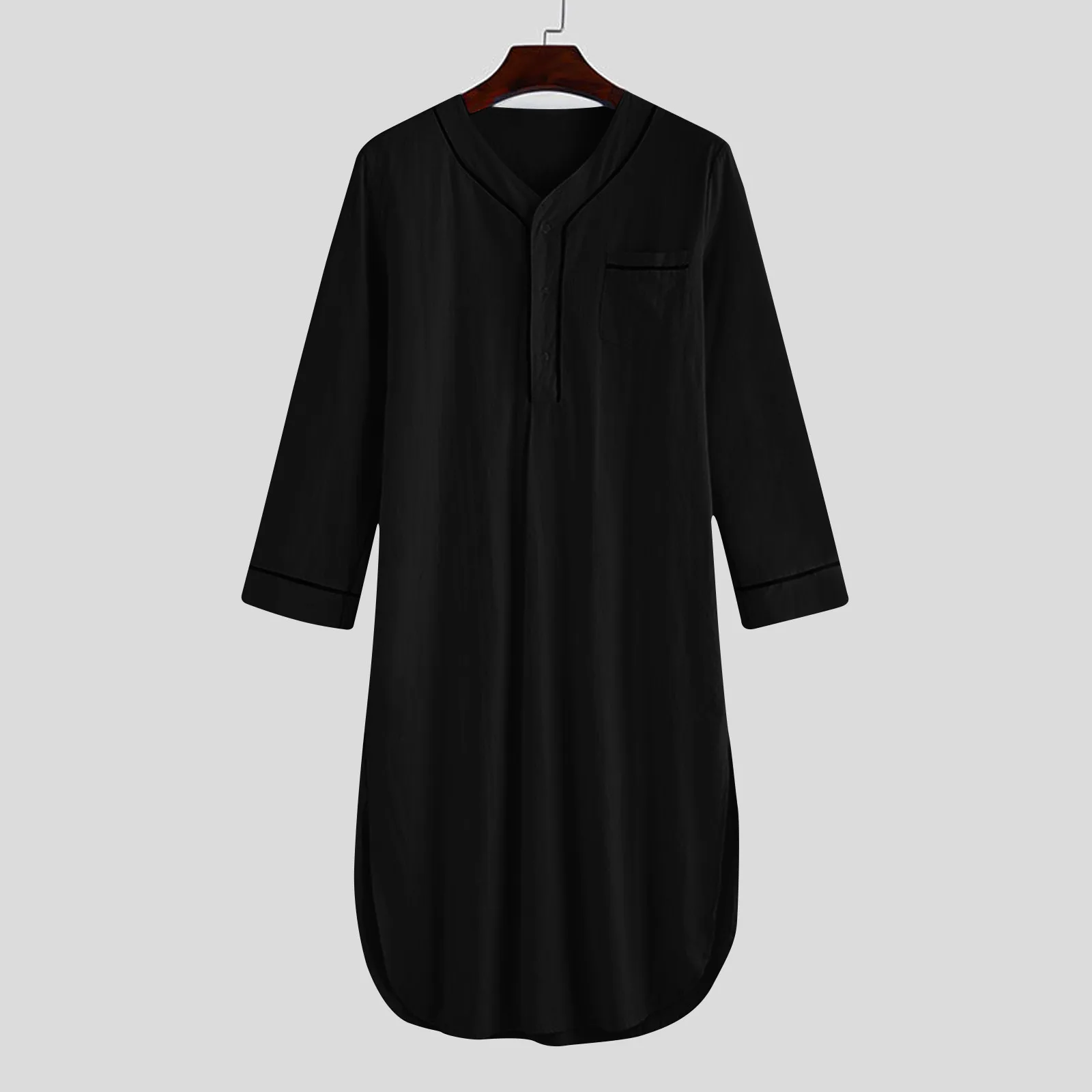 Neue männer Pyjamas Casual Langarm V-ausschnitt Pyjamas Mode Lose Fit Einfarbig Hohe Qualität Nachthemd Komfortable Homewear – Detail 11