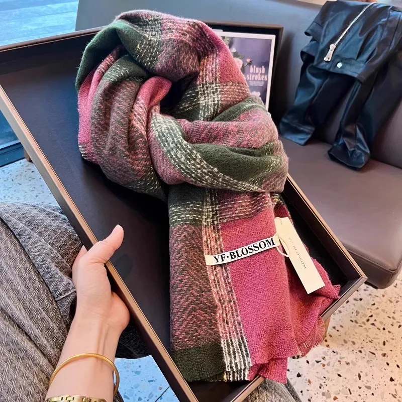 Echarpe-chaude-a-carreaux-cyrena-kaer-pour-femme-motif-estampe-or-chale-d'epaule-cache-cou-accessoire-de-mode-cadeau-pour-l'automne-et-l'hiver