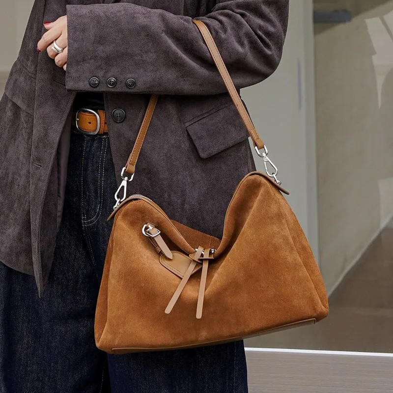 New high-quality frosted cowhide women's bag retro fashion shoulder bag large capacity minimalist adjustable crossbody bag