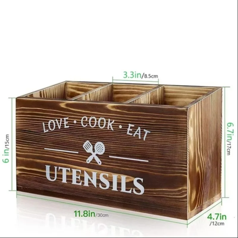 Kitchen Storage Rack, 3 Counts/set Including 1 Wooden Box & 2 Cutlery Shelf, Kitchen Utensil Organizer