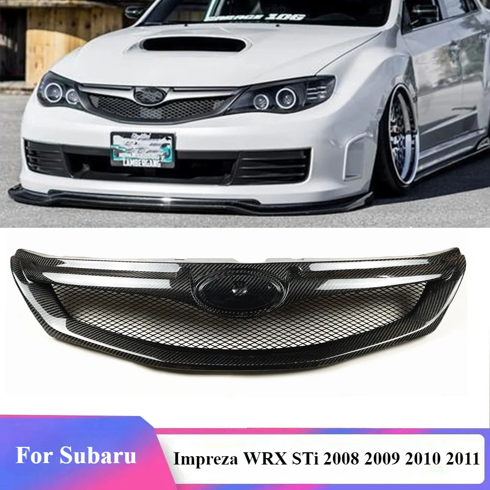 

For Subaru Impreza WRX STi 2008 2009 2010 2011 Front Grille Real Carbon Fiber Car Upper Bumper Intake Hood Mesh Grid Kit