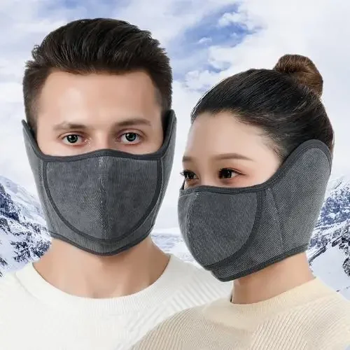 Winter Half Face Cycling Camping Ski Face Mask Polar Fleece Warm Mask Earmuffs Open Breathable Mask Windproof Neck Warmer