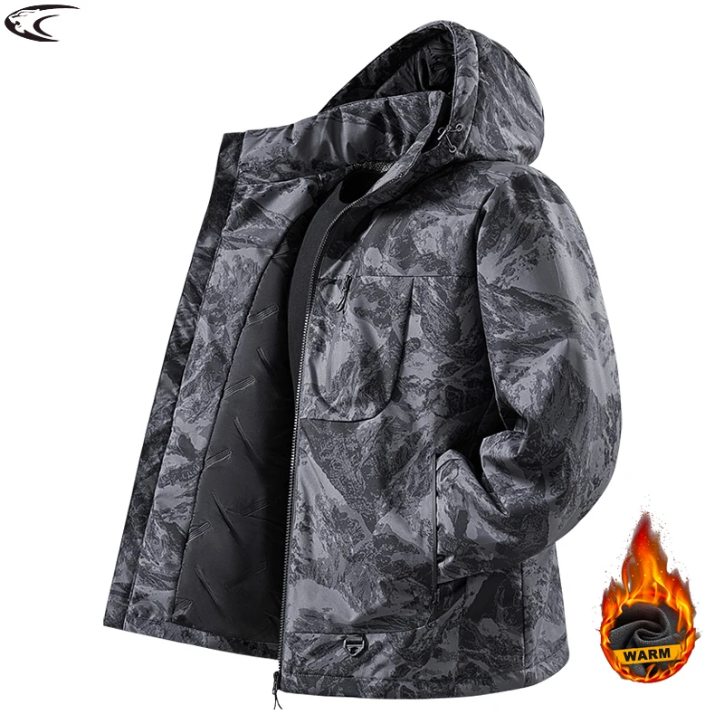 

LNGXO Men Waterproof Fleece Jacket Graphene Inner Winter Windproof Thermal Windbreaker Hiking Camping Skiing Climbing Raincoat