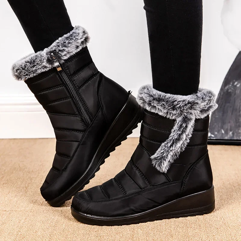 Faux Fur Waterproof Snow Boots Women 2024 Trend Non Slip Winter Ankle Boots Woman Warm Thicken Plush Couples Cotton Padded Shoes