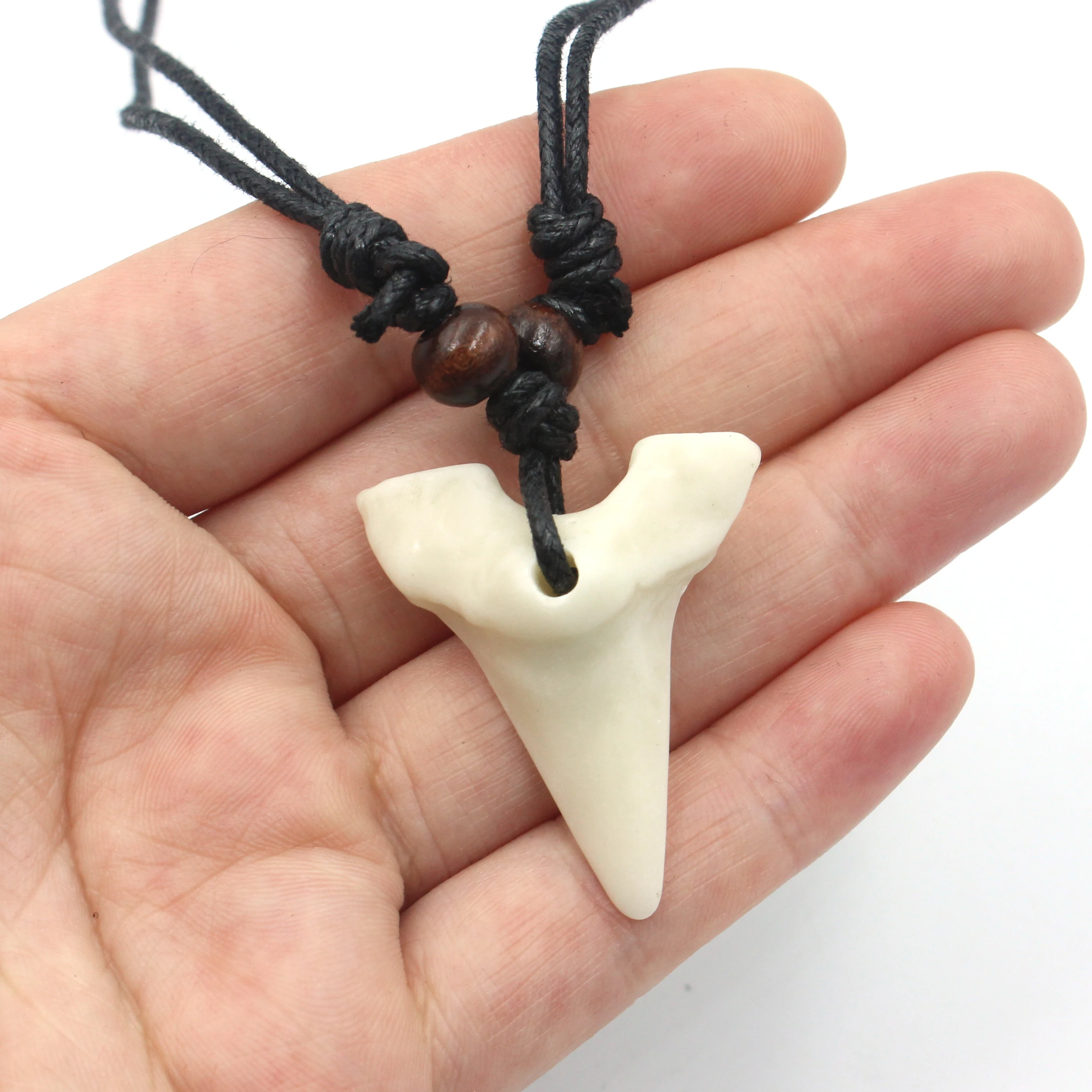 Cool Imitation Bone Carved Shark Tooth Necklace White Teeth Amulet Pendant for men women's jewelry