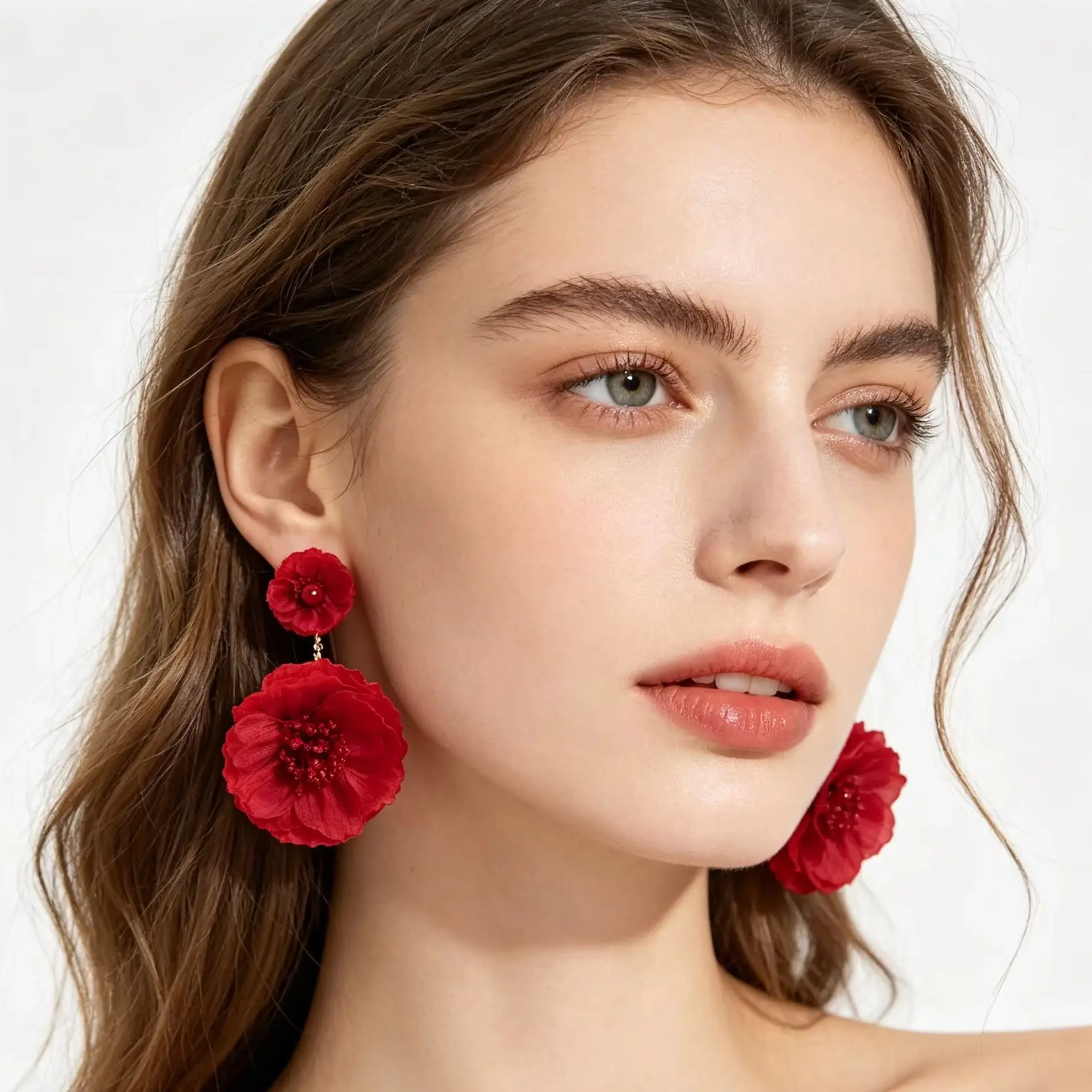 Vedawas Jewel Fabric Floral Earrings,Bohemian Handmade Beaded Cloth Banquet Party Women Accessories,Gifts for Lover and Friends