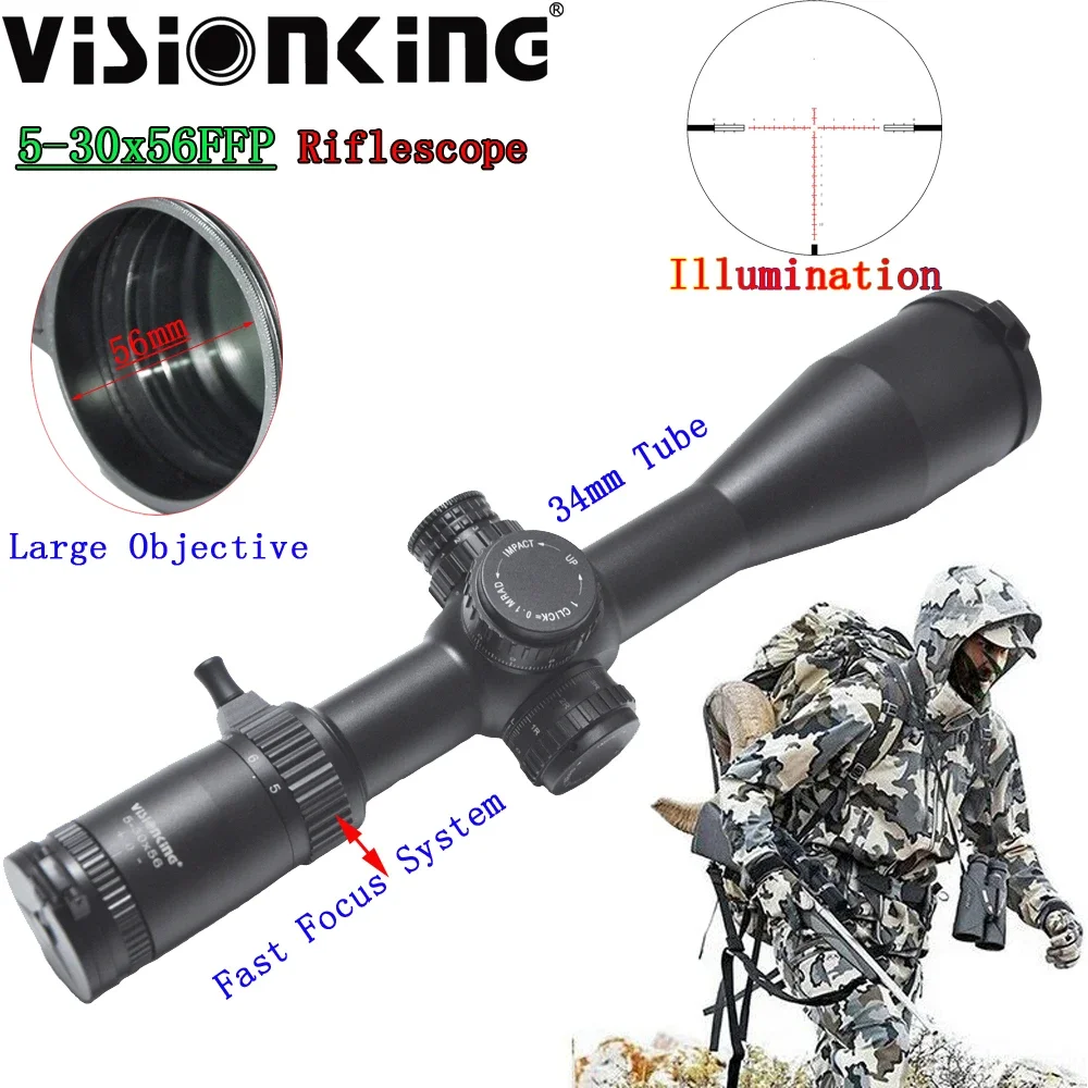 Visionking Fast Focus 5-30x56 FFP Riflescope 34mm Tube IR Illumination Long Range Tactical Shooting Side Focus HD Optical Sight