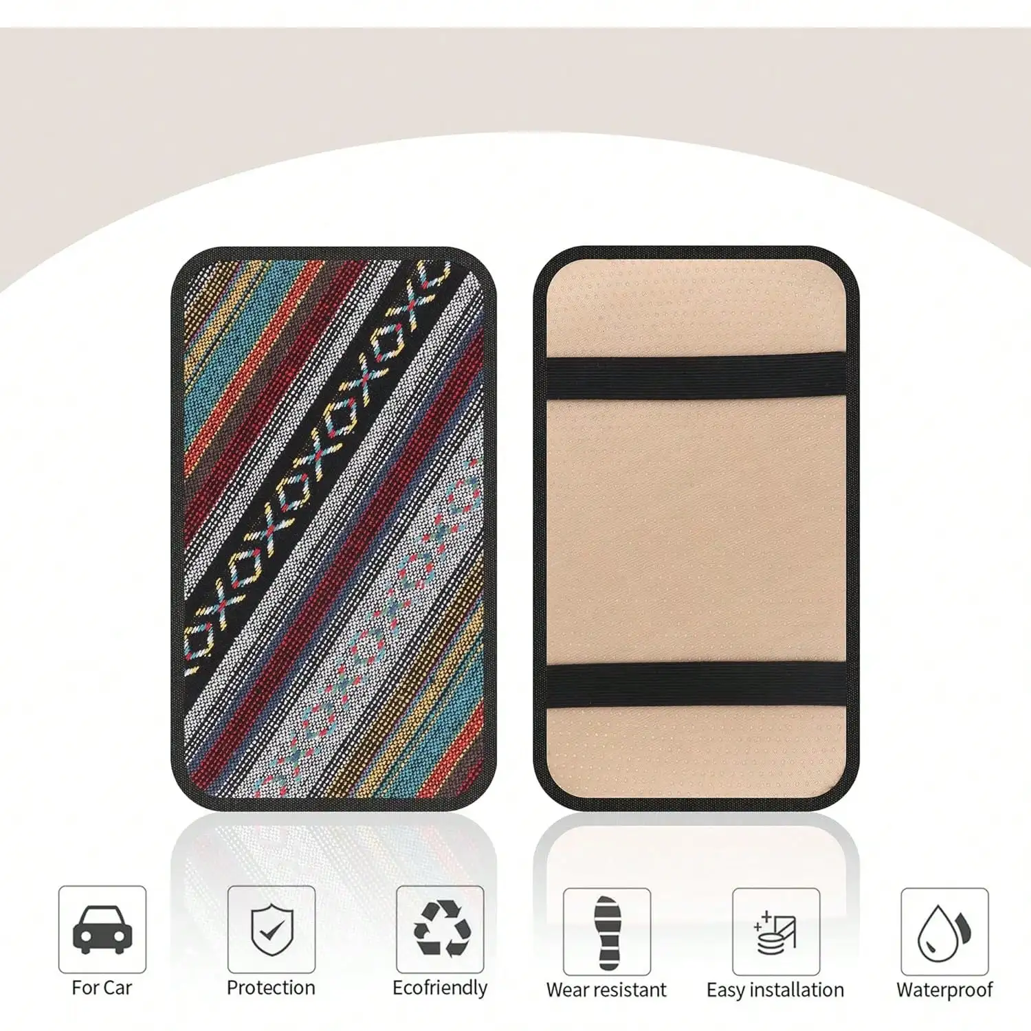 Boho Car Center Console Armrest Cover, Comfort Support Universal Fit For Car Truck SUV Interior Decor