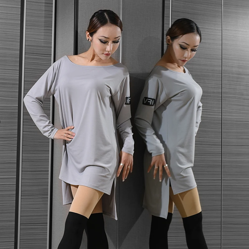 New Loose Long Sleeve Crew Neck Latin Dance Dress For Women Sexy Backless Practice Dress Chacha Rumba Latin Costumes DN12637