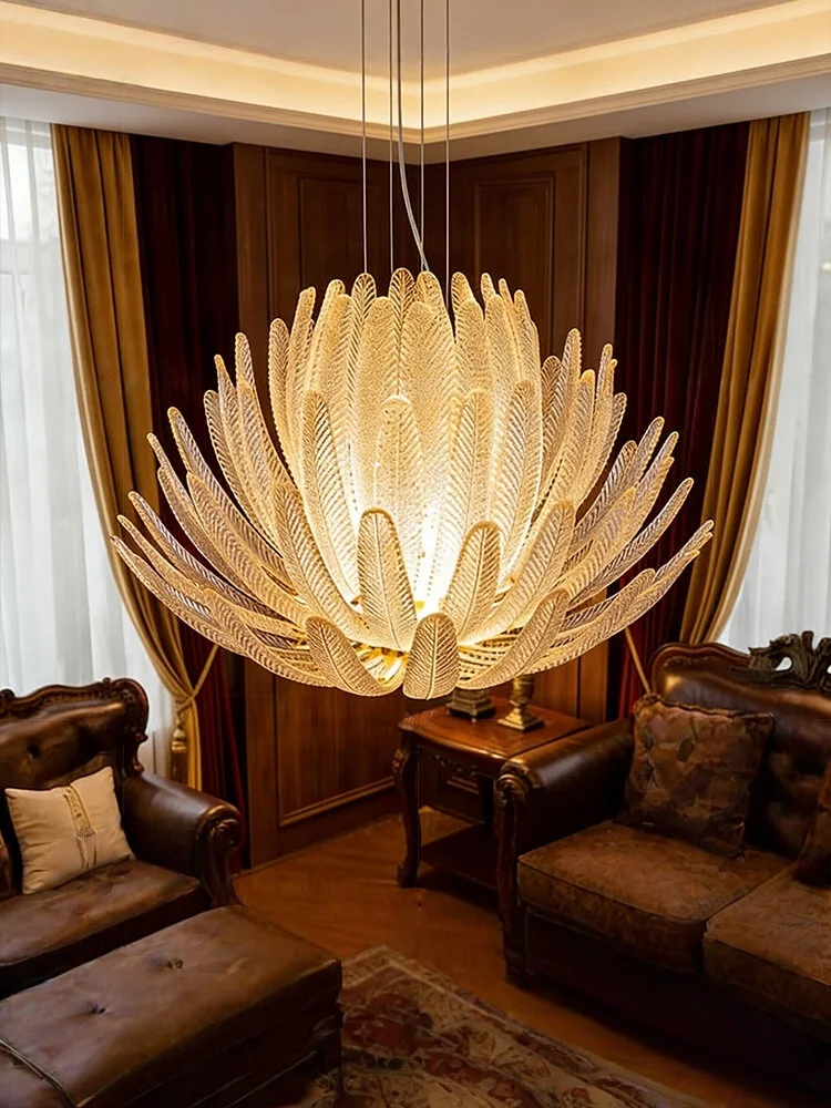 

French Elegant Led Glass Chandelier For Home Decoration Living Room Dining Room Bedroom Bar Desk Lamp Tri Color Light Fixture