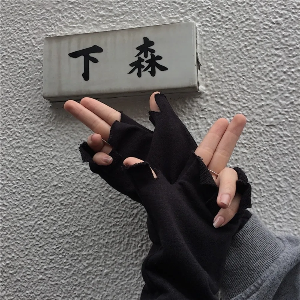 

Unique Hip-hop Irregular Tear-edge Gloves Trends Subculture Grunge Style Fingerless Gloves Punk Y2K Ripped Mittens Boys