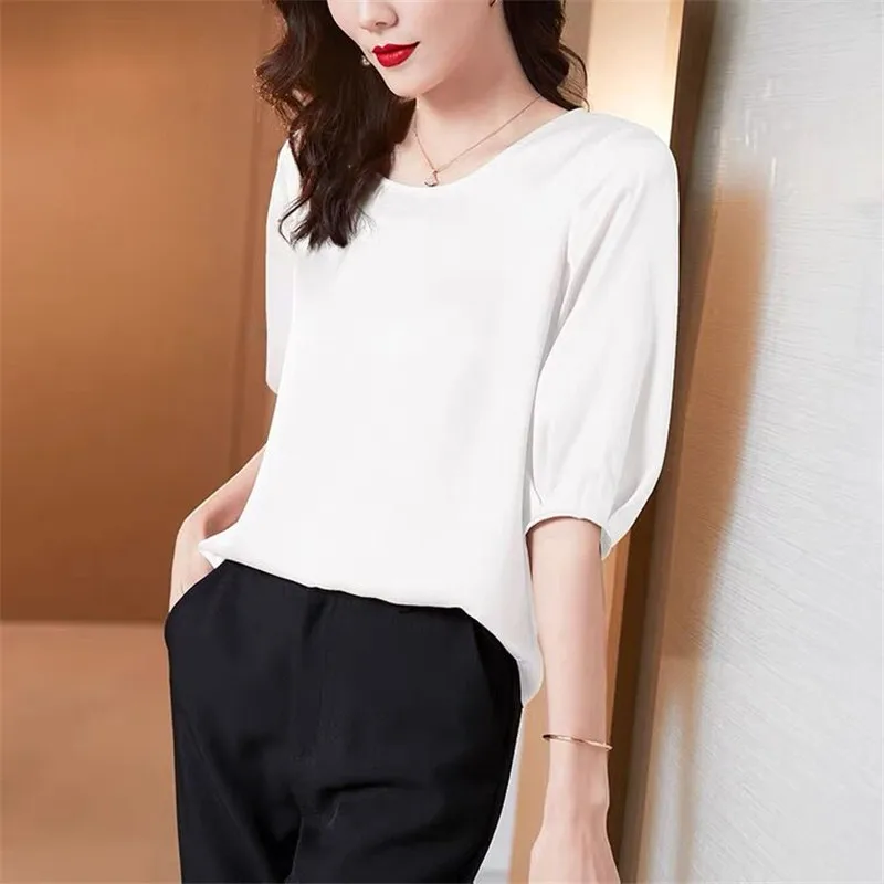 Frühling Frau laterne halbe hülse eis seide tops Büro frauen Acetat satin bluse Sommer retro stil stilvolle helle seide shirts