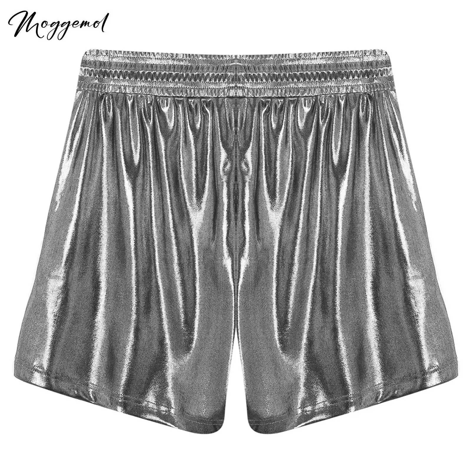 

Мужские блестящие шорты-боксеры металлик с эластичной резинкой на талии и боковыми карманами на шнурке Свободные пляжные шорты Плавки для клубной вечеринки у бассейна