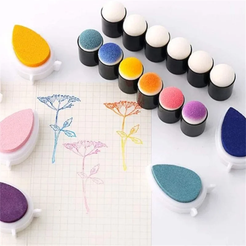 5/10PCS Handmade DIY Craft Scrapbooking Painting Making Drawing Kit ﻿Child Finger Sponge Paint Ink Pads Stamping Brush