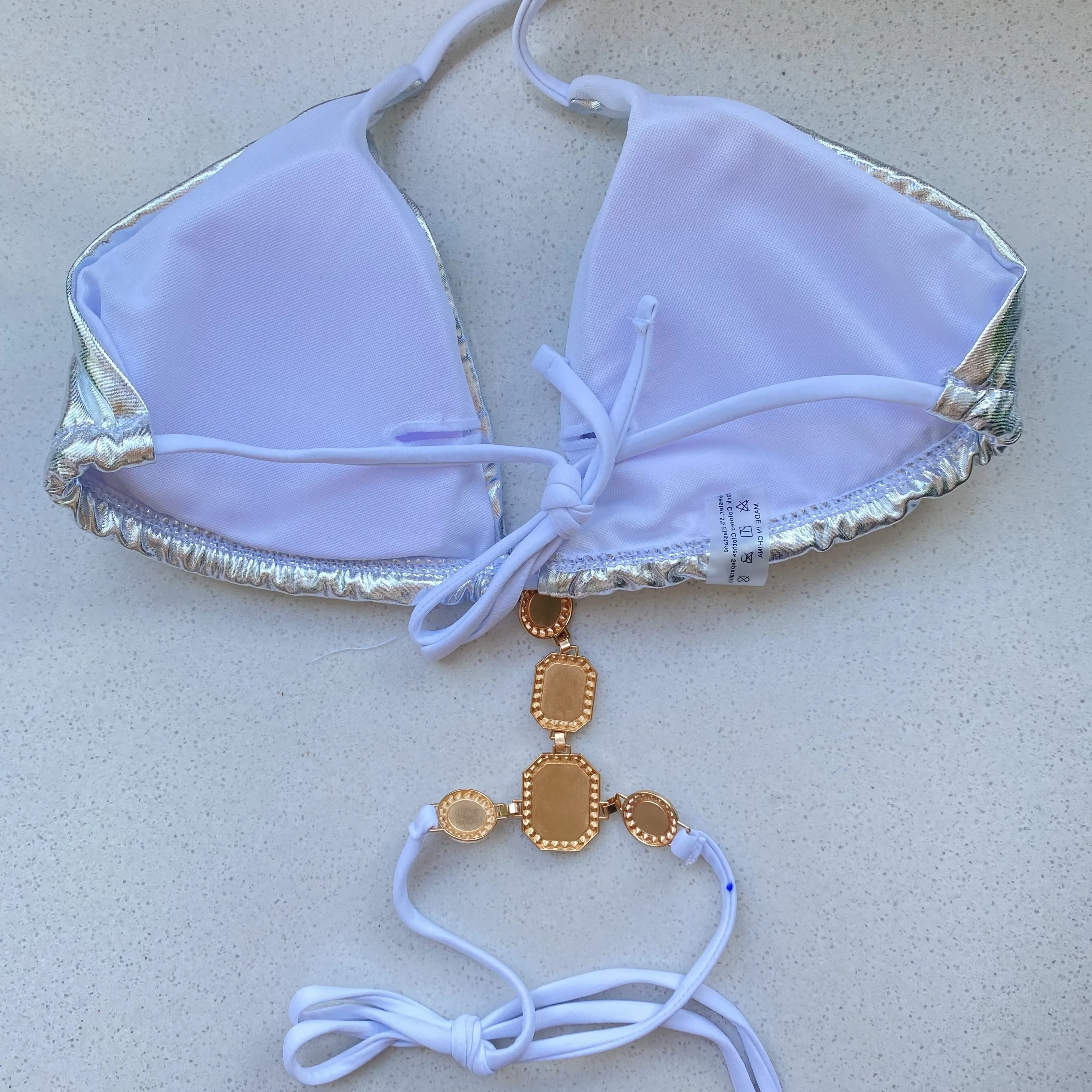 Seksowne Bikini z Rhinestone kobiety brazylijskie stroje kąpielowe stringi strój kąpielowy metaliczny srebrny Shinny Bikini unikatowy kostium