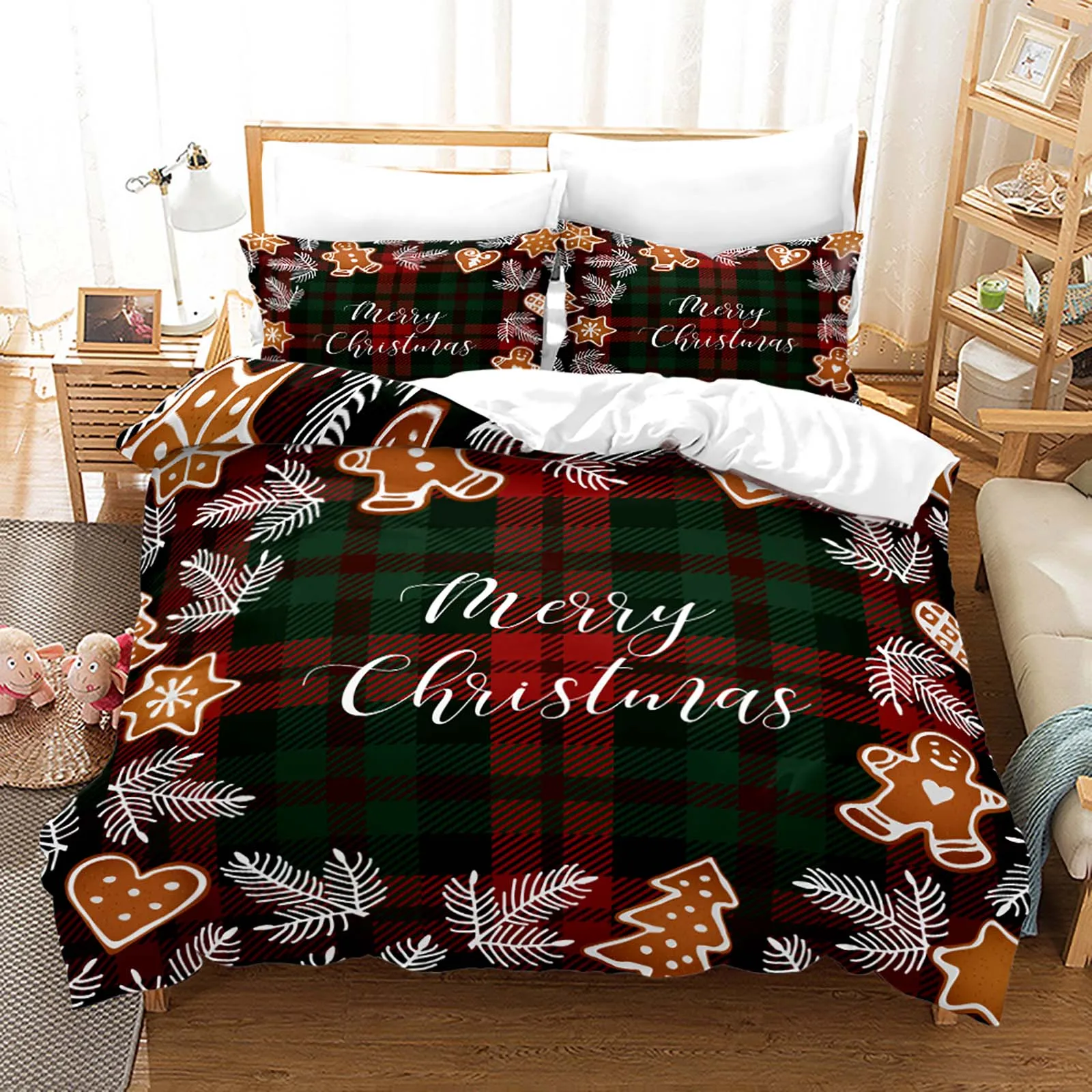 Merry Christmas Bedding Set 3D Digital Print Bed Linen No Core Suitable for Bedroom Gift Santa Claus Snowflake Duvet Cover Set