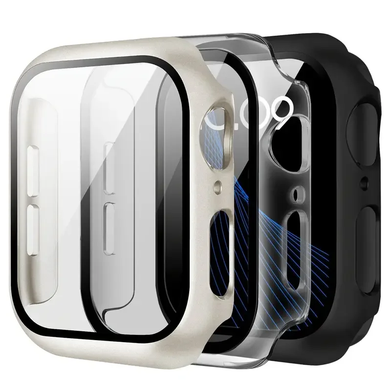 NEUES gehärtetes Glas + Abdeckung für Apple Watch-Gehäuse 45 mm 41 mm 44 mm 40 mm Displayschutzfolie Apple Watch-Zubehör Serie 9 4 5 6 SE 7 8