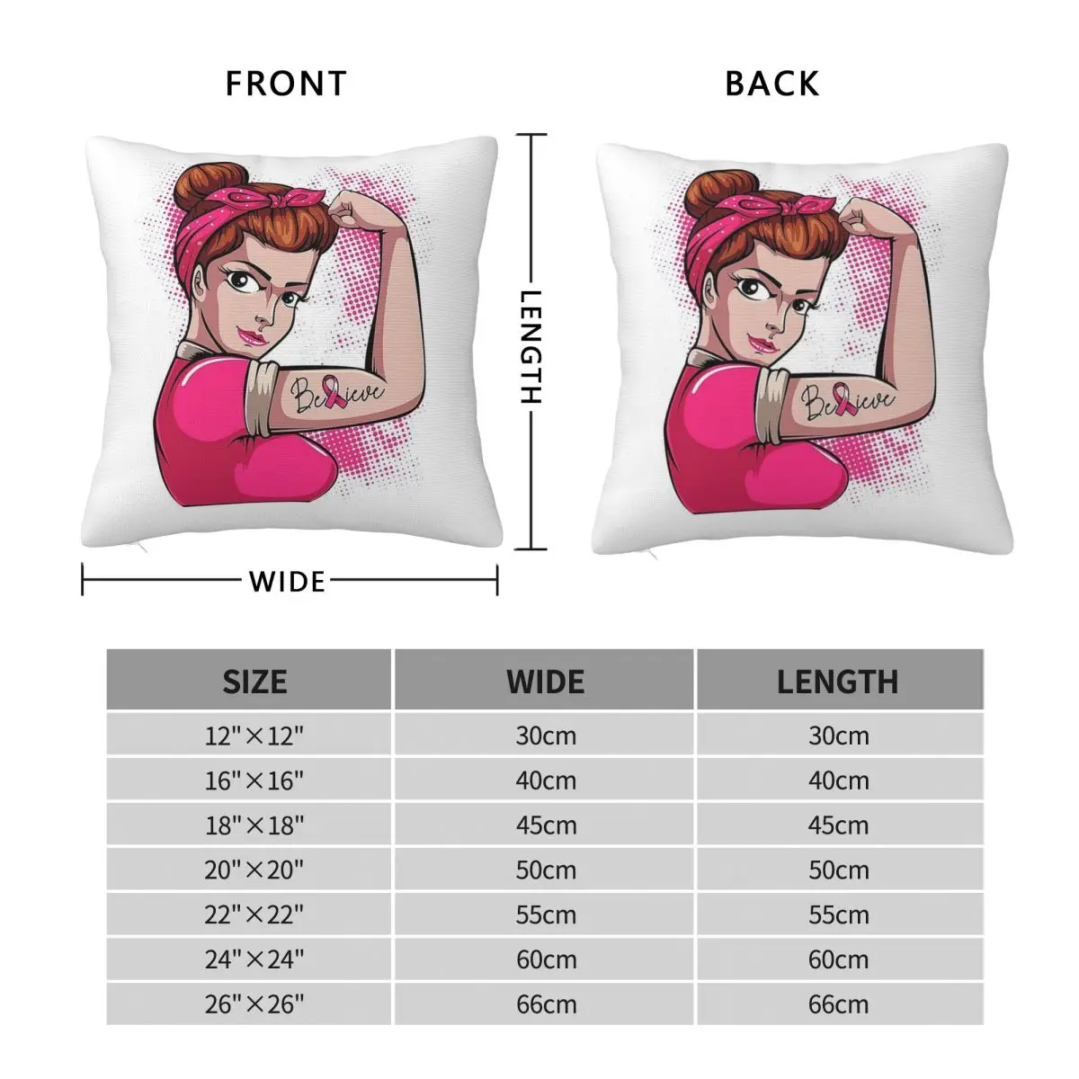 Breast Cancer Awareness Month Square Pillowcase Polyester Linen Velvet Creative Zip Decorative Home Cushion Cover