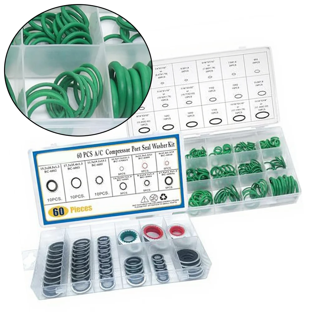 

Air Conditioning Component Seal Kit Featuring 60 Metal-Core Gaskets and 270 Nitrile O Rings for Standard Automotive Applications