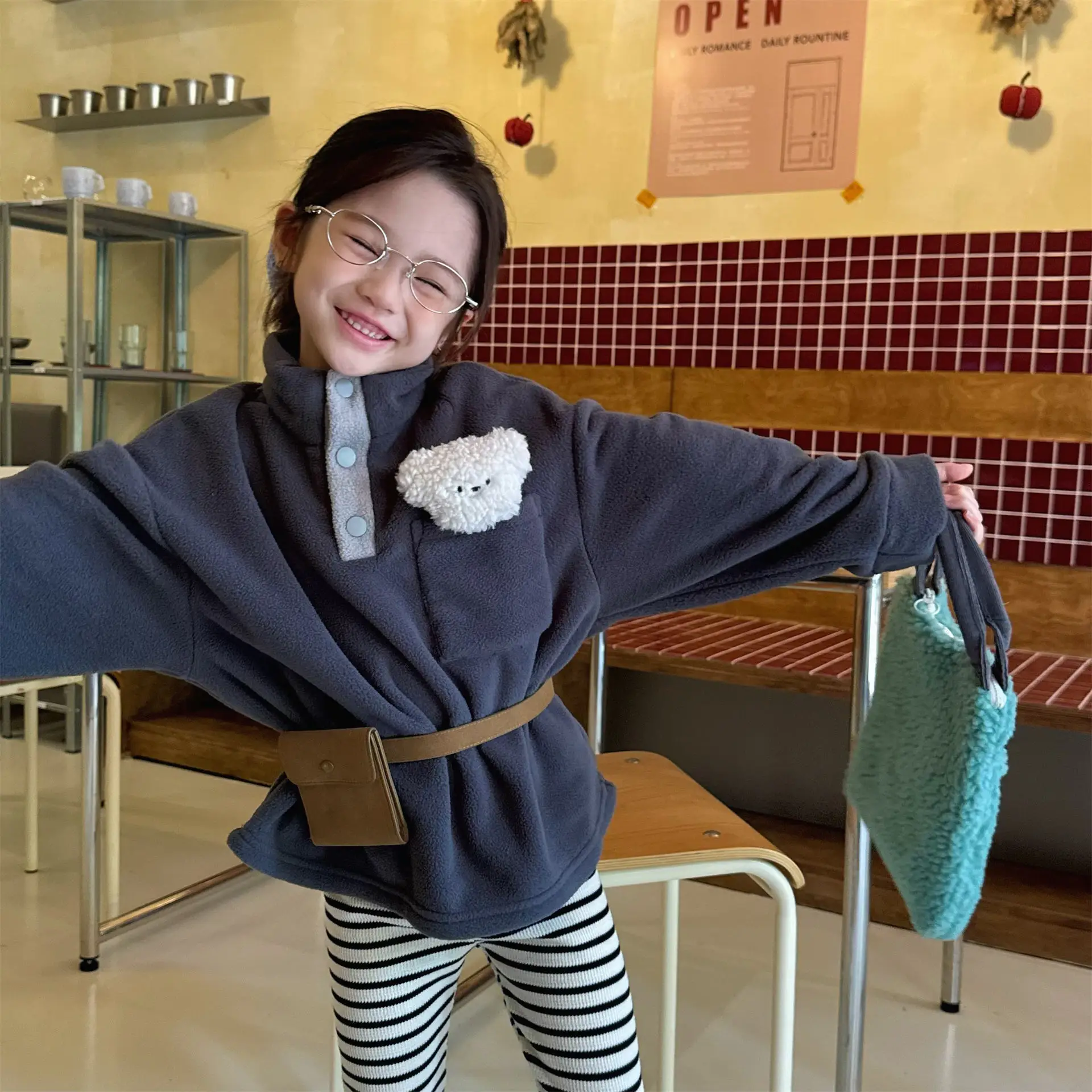 2027 Winter Children Polar Fleece Sweatshirt Boys Girls Warm Pullover Plus Velvet Thick Kids Fashion Casual Coat Baby Tops