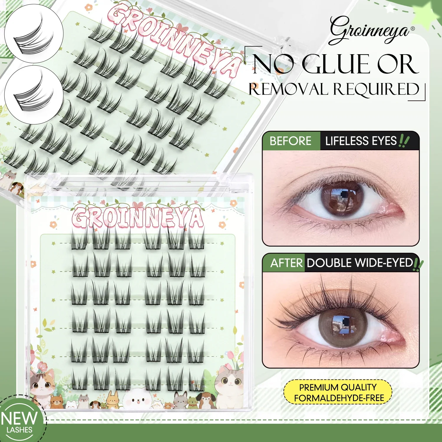 GROINNEYA جلدة مجموعات ذاتية اللصق Wispy لا حاجة للغراء نظرة طبيعية مجموعات مانغا جلدة لتقوم بها بنفسك جلدة ماكياج