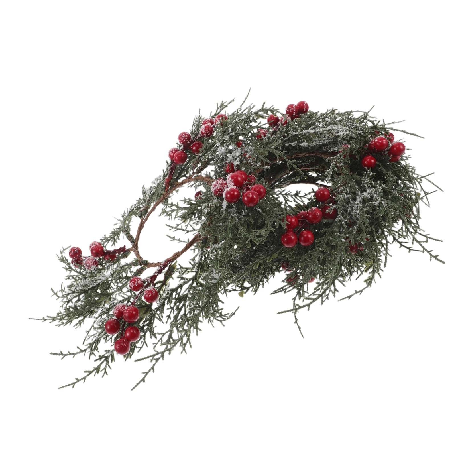 

4 pcs Christmas Rings With Frosted Pine Needles Red Berries Festive Holiday Wreath Ring For Fireplace Table Window