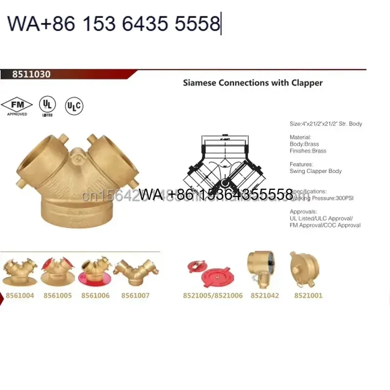 Wmwmnu FM Approved Manual Brass Ball Valve with Siamese Connections and Clapper