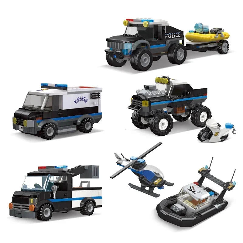 City Police Rescue Vehicle Series Building Blocks SWAT Patrol SUV Car Helicopter Model Bricks Children\'s Christmas Toys Gifts