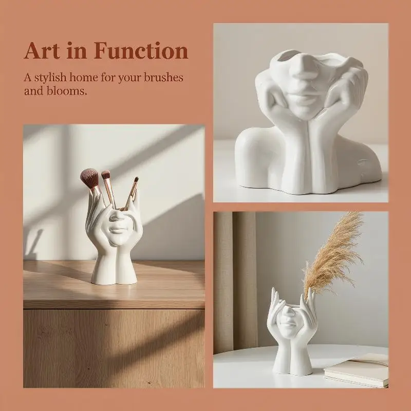 Creative Handicraft White Face Vase Artistic Ceramic Ornament Modern Home Tabletop Living Room Decoration