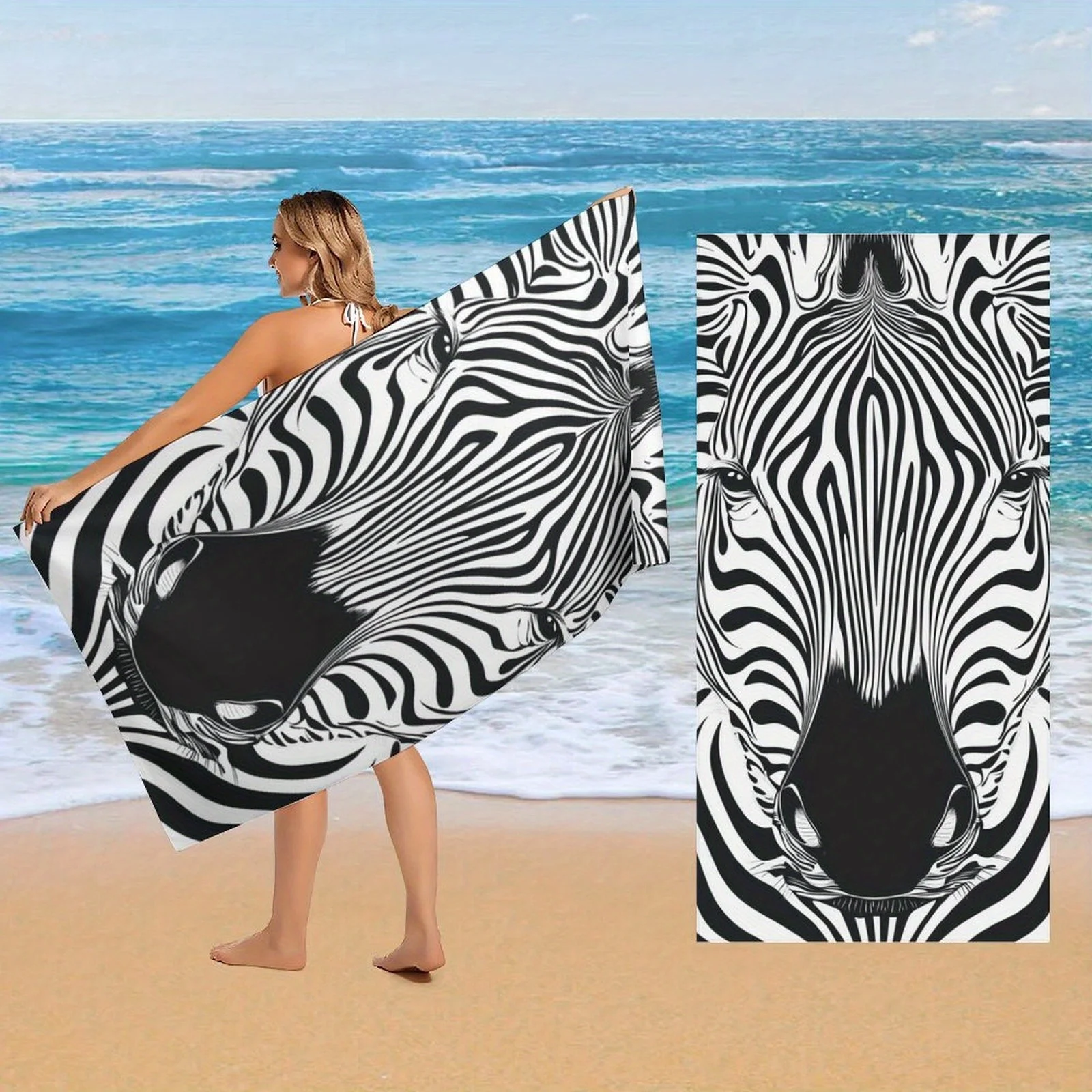 Zebra Pattern Art Designed Beach Towel Large Towel, Super Absorbent, Quick-Dry, Fashionable Decorative Beach Towel Bath Towel