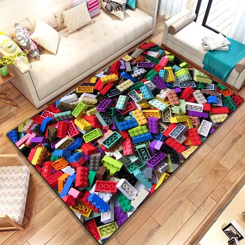 LARGE SIZE 3D Brick Show Blocks Leg0 Pattern  Area Rug Carpet for Living Room Bedroom Sofa Decor,Kid Play Non-slip Floor Mat