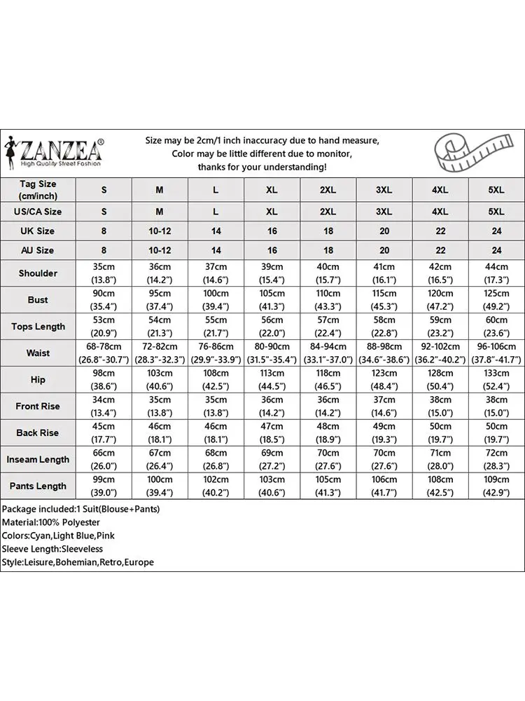 ZANZEA Casual Floral Tank Tops Pant Sets Women Elegant Solid Wide Leg Trousers 2pcs Outfits 2024 Summer Holiday Daily Tracksuits