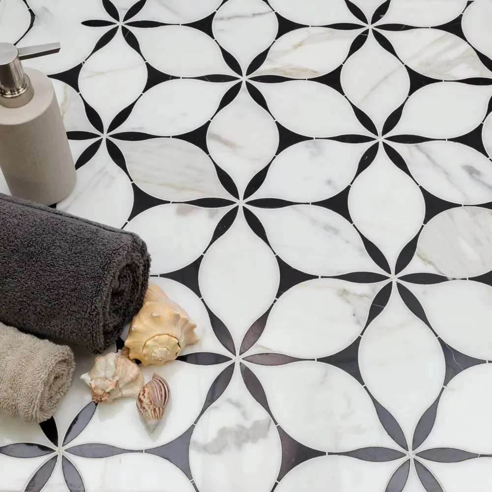 Black And White Marble Polished Water Spray Floor Tiles for Living Room Interior Mosaic Tiles Bathroom Kitchen