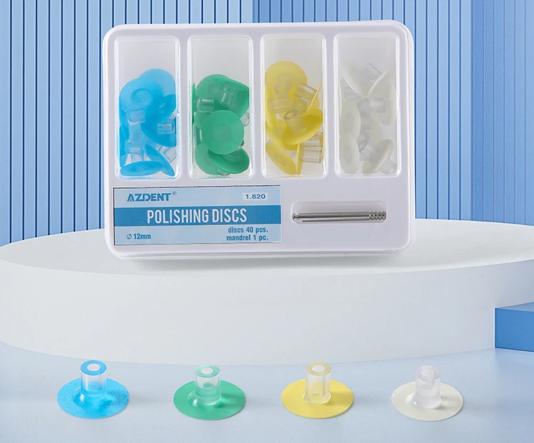 40 Stück/Box AZDENT Dental-Polierscheiben 12mm Polierer Doppelseitig Aluminiumoxid mit Dorn CA2.35mm Zahnarztwerkzeug – Detail 2