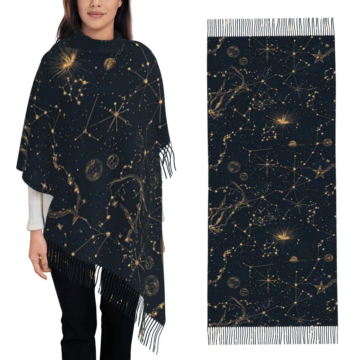 Constellation Star Clusters Galaxies Halloween Scarf Tassel Scarves Women Soft Warm Shawls and Wraps Long Fall Winter Shawl Wrap