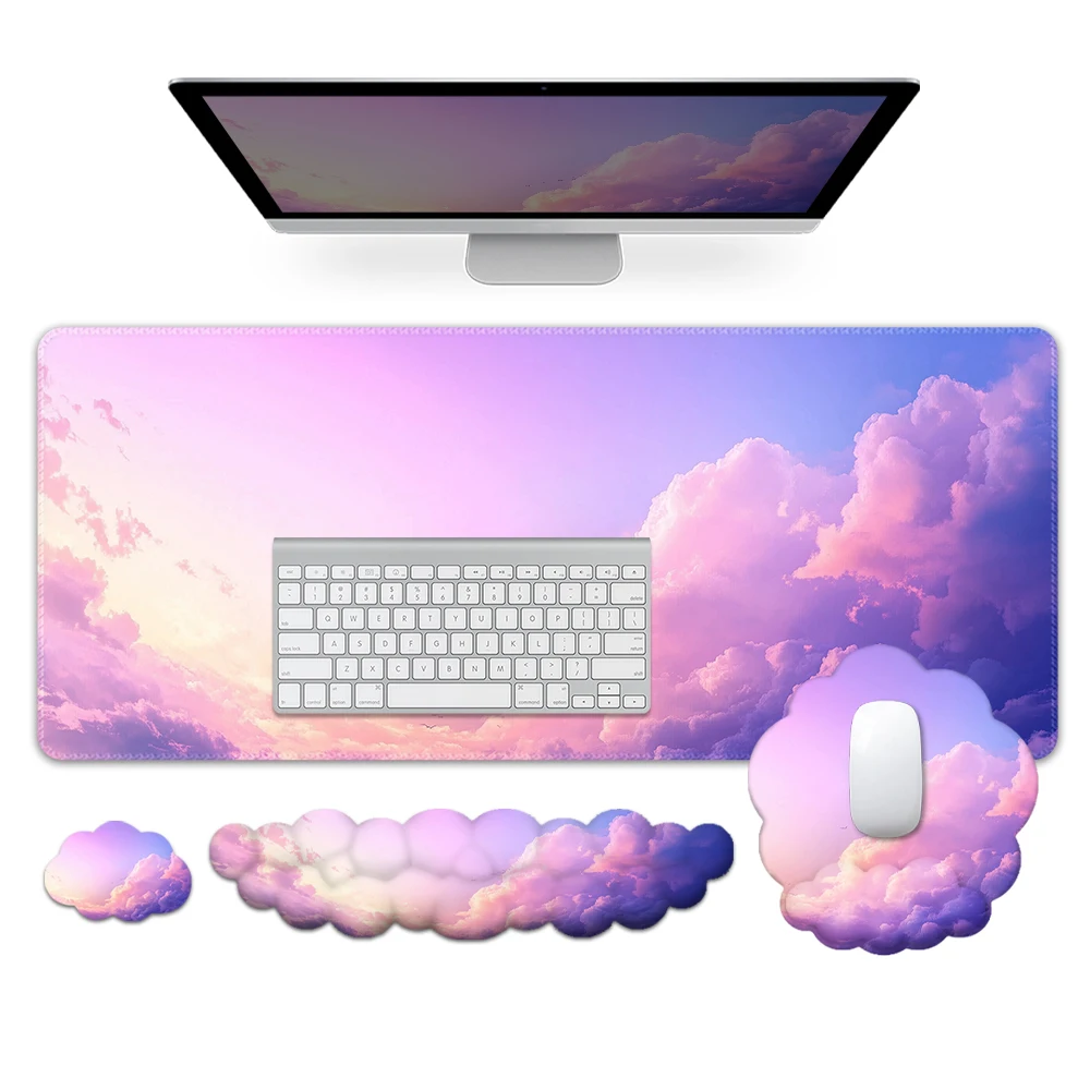 Purple Cloud Mouse Pad Wrist Pad Four-Piece Set - The mouse pad relieve wrist pain, ultra-smooth surface, suitable for office