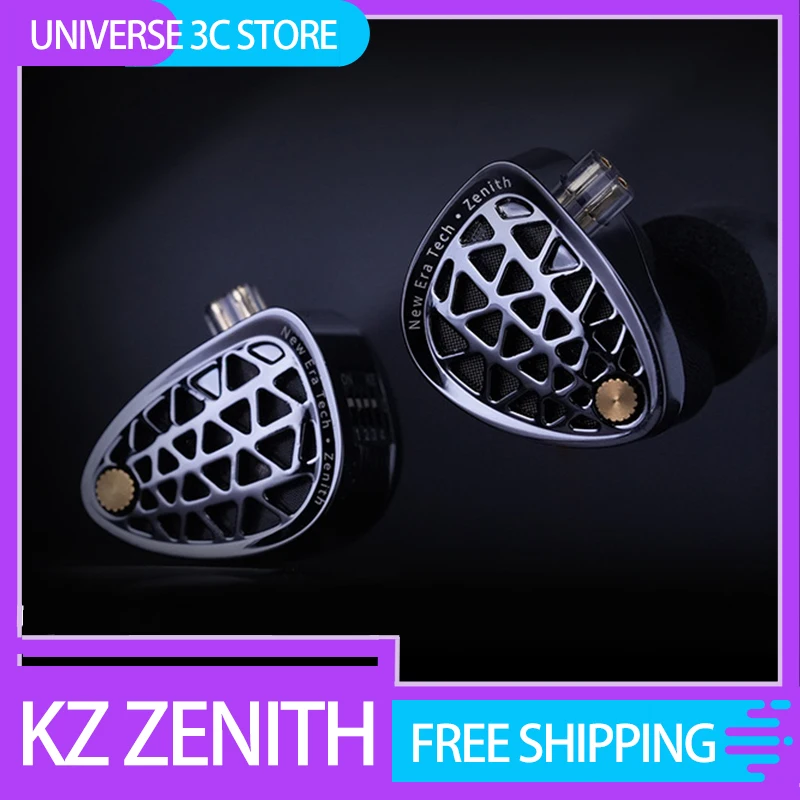 Kz Zenith Wired Hifi Dynamic Earphones Full-Range Ultra-Linear Dynamic Unit Silver-Plated Headphone Cable In-Ear Aluminum Custom