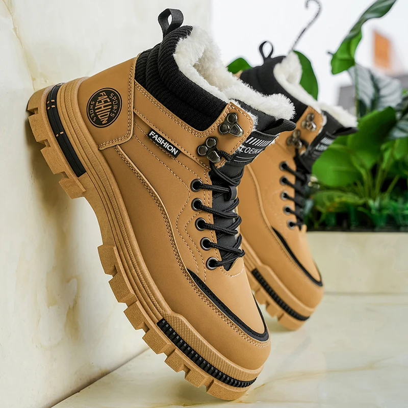 

2025 Winter Men's High-Top Snow Shoes - Thick Fleece-Lined Sole for Sports & Casual Wear, Fashion Outdoor Boots