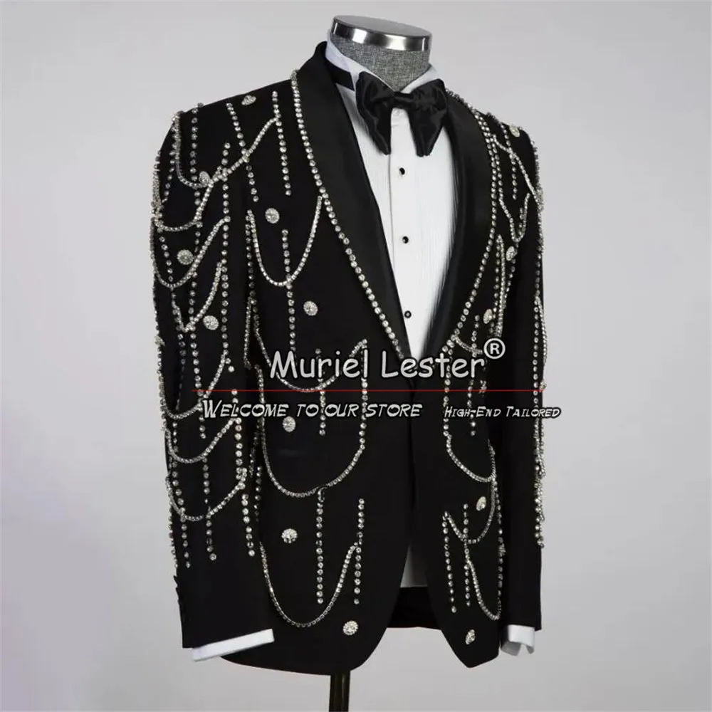 

Luxury Man Beaded Suits Banquet Prom Party Blazer Formal Men's Wedding Tuxedos Custom Made 2 Pieces Male Chic Fashion Clothing