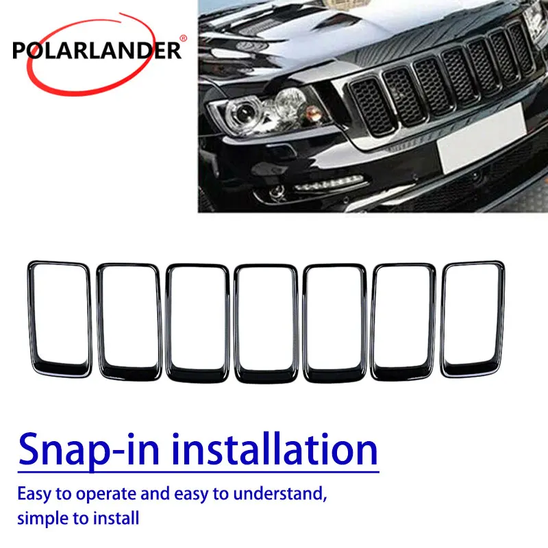 

Grill Ring Front Grille Inserts Cover 7 PCS Trim Kit Black/Sliver for J-eep G-rand C-herokee 2014-2016