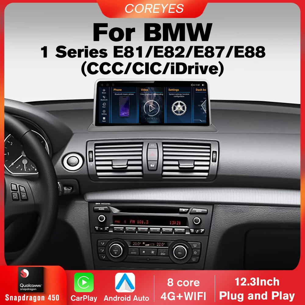 

COREYES 12,3 "для BMW 1 серии E81 E87 2004-2011 CCC CIC CarPlay Snapdragon 665, автомобильный радиоприемник, мультимедийный плеер, BT, головное устройство GPS