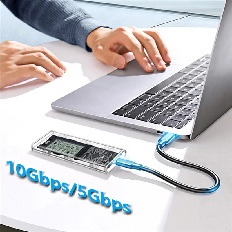 Well Made-M.2 NVME/NGFF Dual Protocol SSD Enclosure Transparent Hard Drive Case USB3.2 With Intelligent Display SATA SSD Adapter