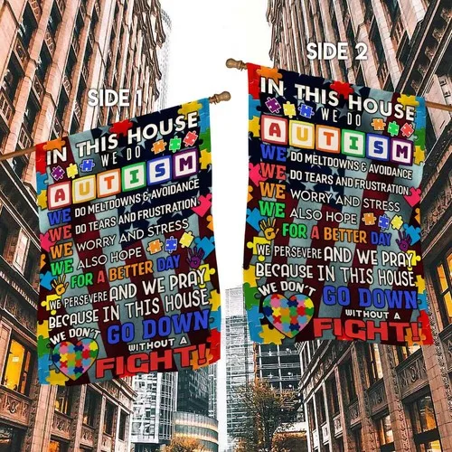 In This House We Do Autism Puzzle Autism Awareness Graden Flag IIX WZZ yyi
