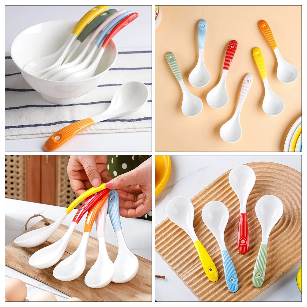 

6 шт. керамические ложки премиум-класса для супа, многофункциональный дизайн, гладкая удобная ручка для каши, столовой, керамическая ложка