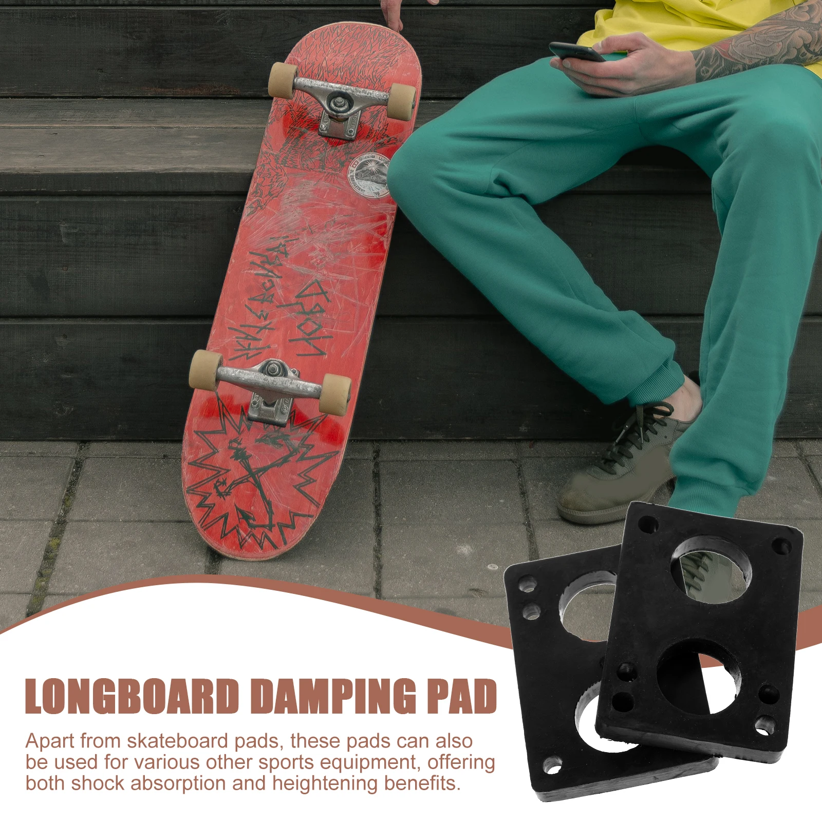 

2Pcs Skateboard Riser Pads Shock Absorber PU Damping Pads Heightening Shockproof for Skateboard Longboard Land Surfing